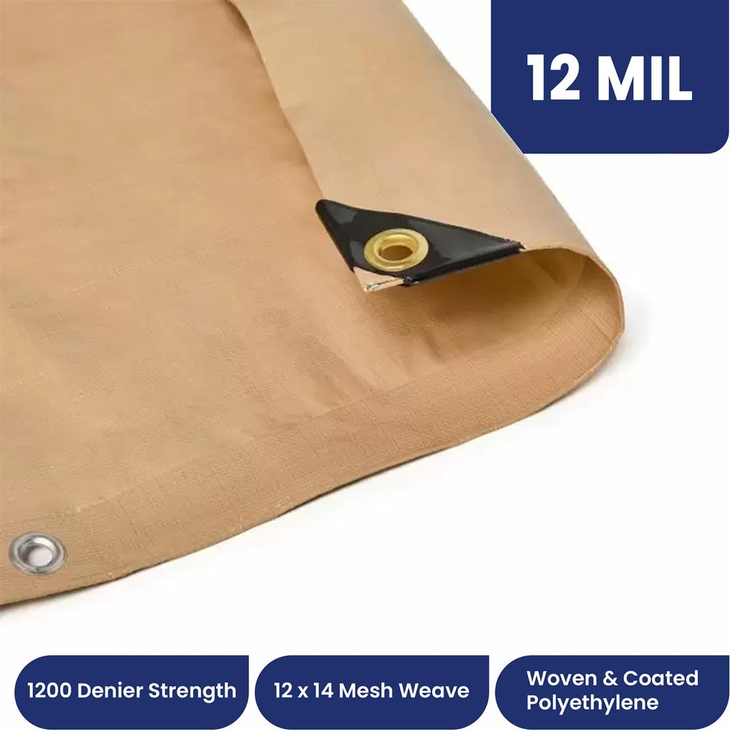 Tarps Now 20x30 Feet Heavy Duty Waterproof Poly Tarp | 12 MIL Reinforced Tarp with Aluminum Grommets | General-Purpose Brown Tarp Cover
