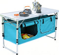 JOUYEK Camping Table, Folding Kitchen Table with Storage Sky Blue