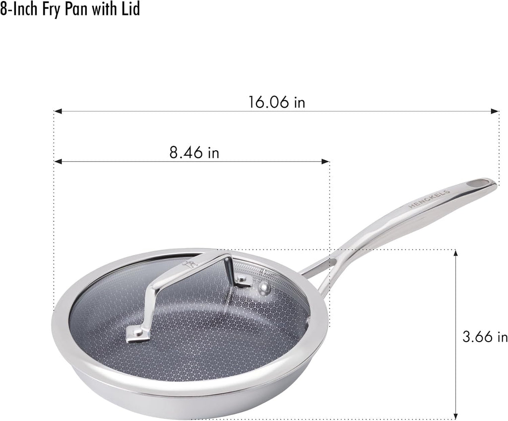 HENCKELS Paradigm Stainless Steel 6 Pc Fry Pan Set, Tri-Ply Ceramic Nonstick Fry Pan Set, Non Toxic Induction Fry Pan, Metal-Utensil & Dishwasher Safe