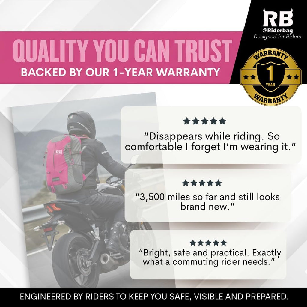 riderbag Reflective Motorcycle Backpack, Hi Viz Commuter Riding Bag