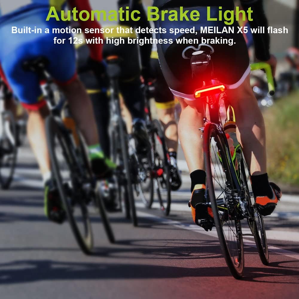 MEILAN X5 Smart Bike Tail Light with Turn Signals and Automatic Brake Light Wireless Remote Control Bike Rear Light Back USB Rechargeable Safety Warning Cycling Light Fits on Any Road Bicycle