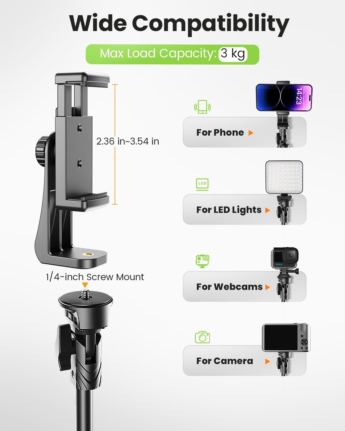 CAMBOFOTO 82"/210cm Tall Tripod for iPhone with Gooseneck & Remote, Holder