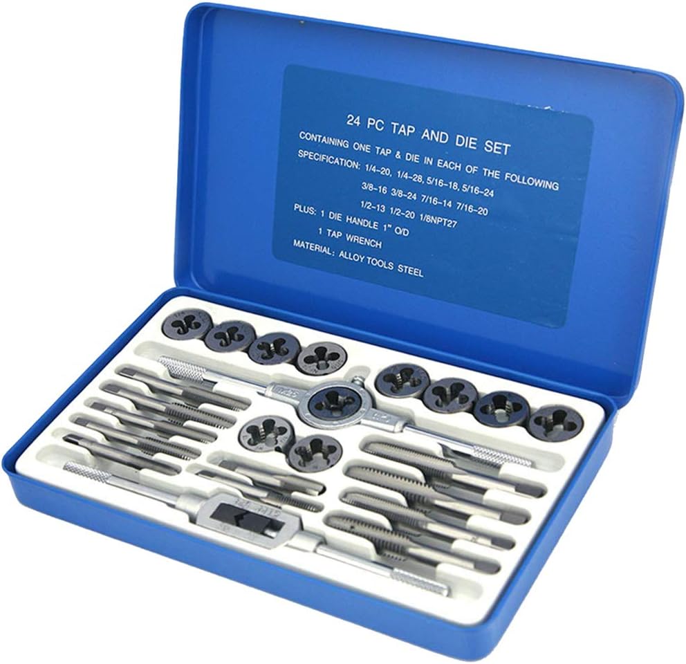 Tap and Die Set 40 PCS Alloy Steels Cutting External and Internal Threads SAE Inch Size for Create New Threads or Repair Damaged Threads