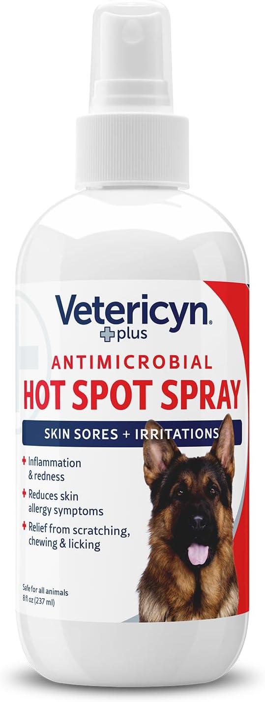 Vetericyn Plus Hot Spot Spray for Dogs Skin Sores and Irritations | Itch Relief for Dogs and Prevents Chewing and Licking at Skin, Safe for All Animals. 8 Ounces