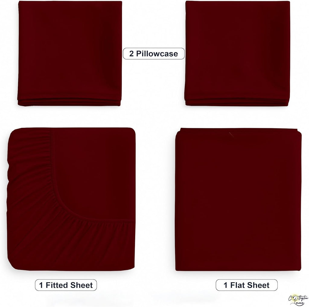 Cottington Lane 4 Piece Cot Sheets Set 32 x 75, Premium Egyptian Cotton Sheets, Perfect for Narrow Twin, Camp Bunk, Army Cots, Trifold Mattress, Camping Cot, Guest Bed Replacement, Burgundy