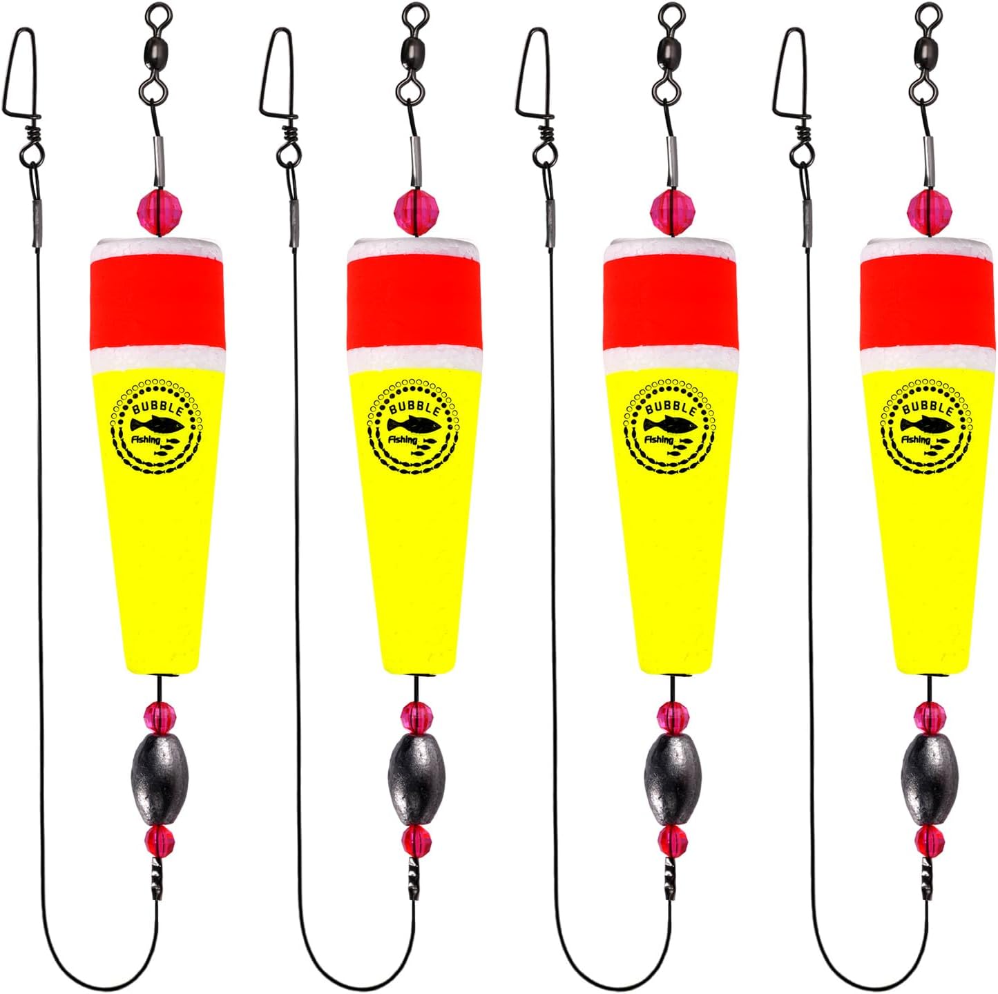 Fishing Floats Rigs Popping Corks for Saltwater Rattle Weighted Bobbers Fishing Tackle (4pcs, 4 in, Yellow), set03