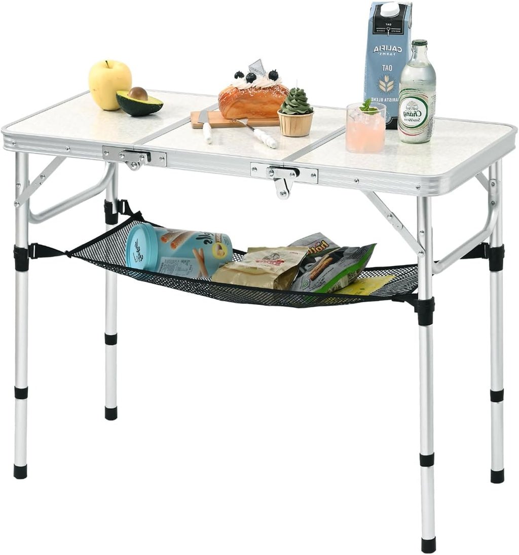 YihuiKo Small Folding Picnic Table with Storage Net, Adjustable Height