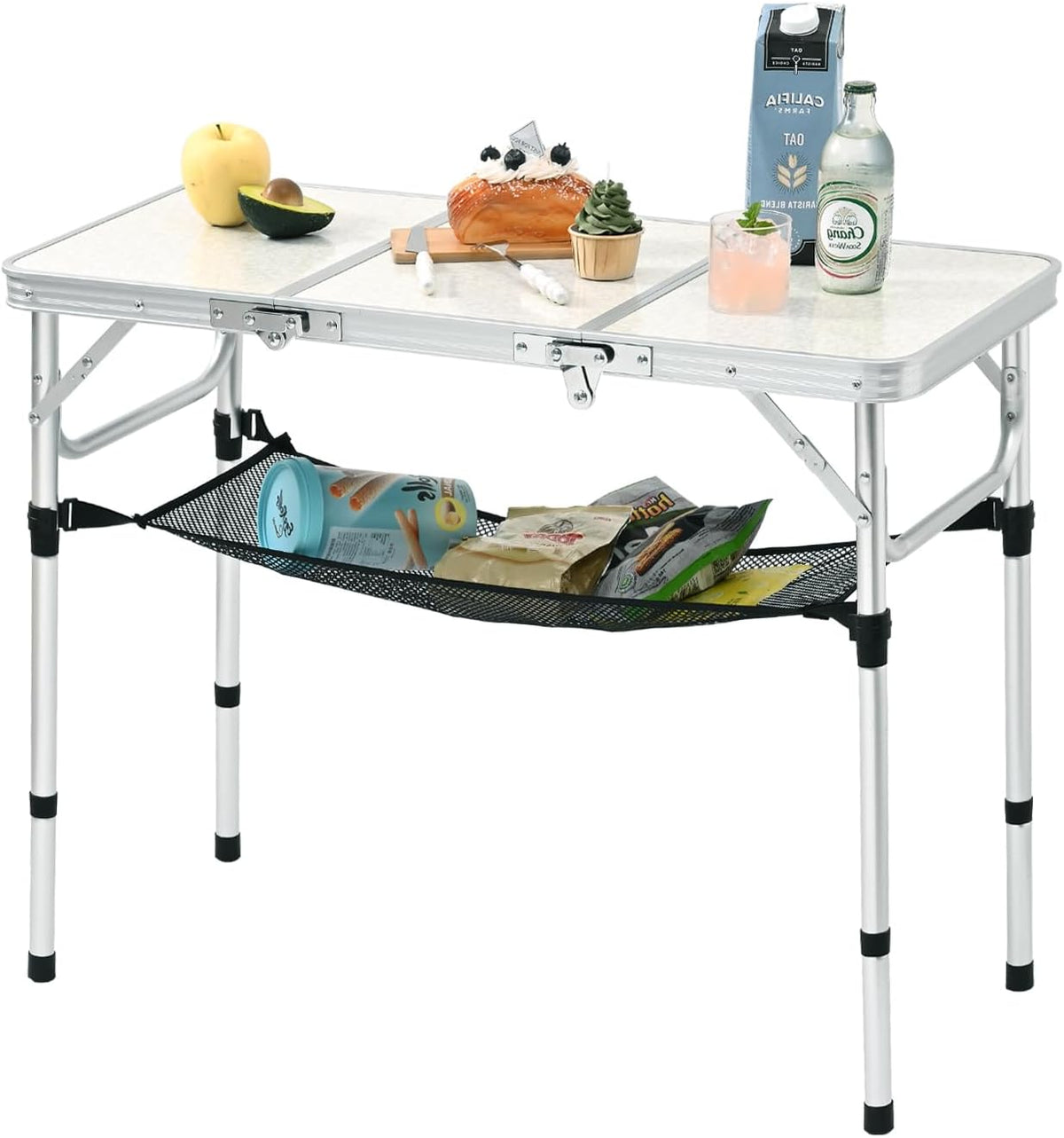 YihuiKo Small Folding Picnic Table with Storage Net, Adjustable Height