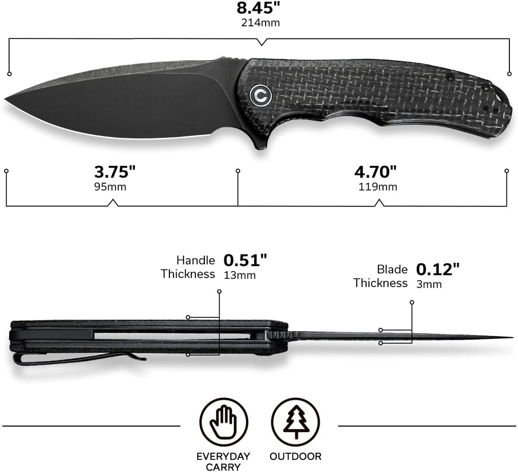 CIVIVI Praxis Folding Pocket Knife, 3.75" Blade Micarta Handle C803G