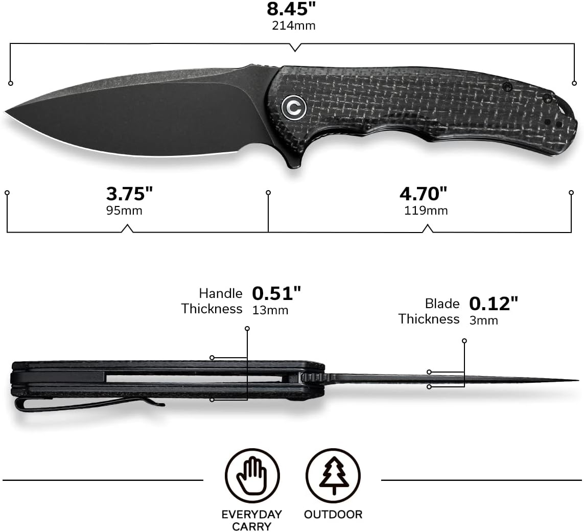 CIVIVI Praxis Folding Pocket Knife, 3.75" Blade Micarta Handle C803G