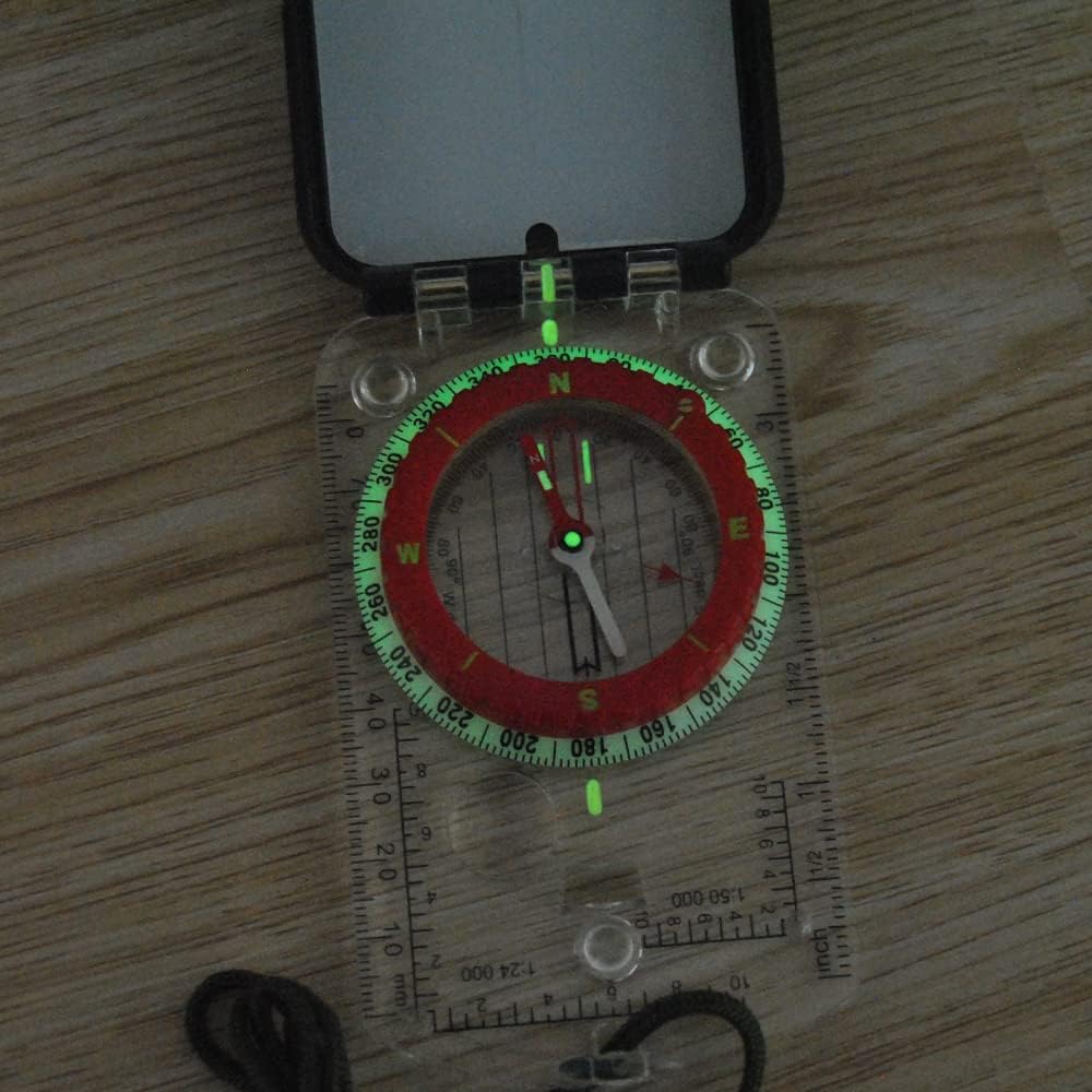 Orienteering Map Compass with Sighting Mirror, Adjustable Declination Clinometer, Night Glowing Dial, Survival Surveying Drawing map Ruler, Professional Field Compass for Map Reading