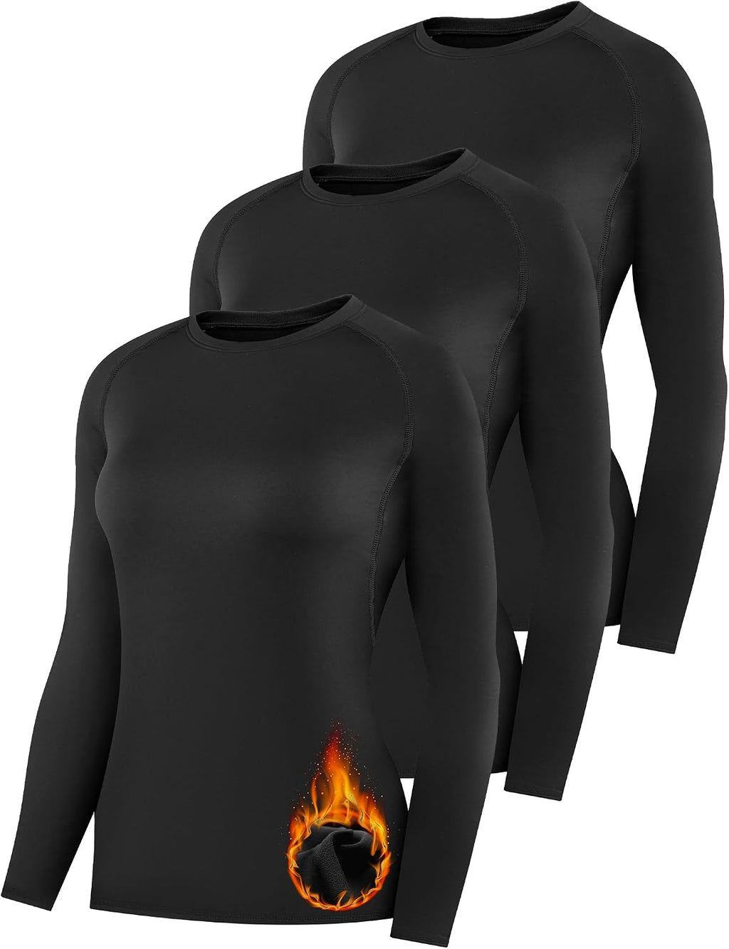 HovSiyla Womens Thermal Compression Long Sleeve Shirts Fleece Lined Tops Crew Neck Slim Fit Base Layer Ladies Underwear