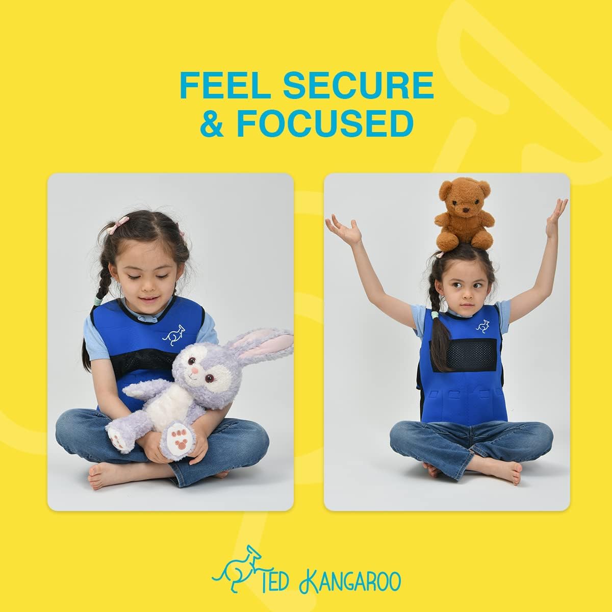 Ted Kangaroo Weighted Vest for Kids Sensory Compression Vest Deep Pressure Comfort (Blue)