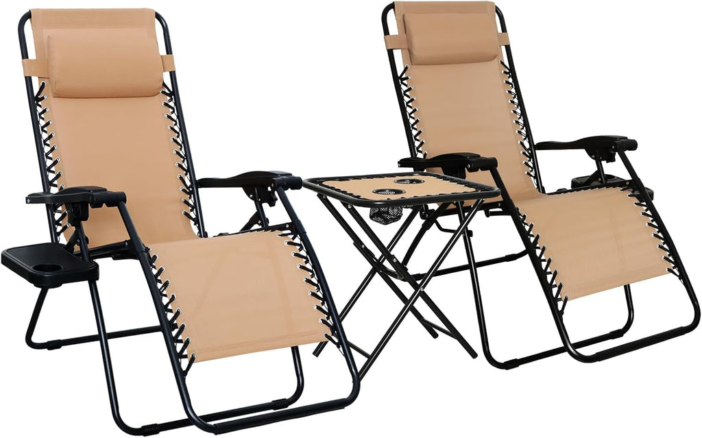 Amazon Basics Outdoor Adjustable Zero Gravity Folding Reclining Lounge Chair with Cup Holder, Headrest Pillow, Detachable Side Table, Weather Resistant, Set of 2, Blue