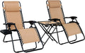 Amazon Basics Outdoor Textilene Adjustable Zero Gravity Folding Reclining Lounge Chair Set with Cup Holder, Side Table, Headrest, Weather-Resistant, 35 x 26 x 43 inches, Beige, 2-Pack