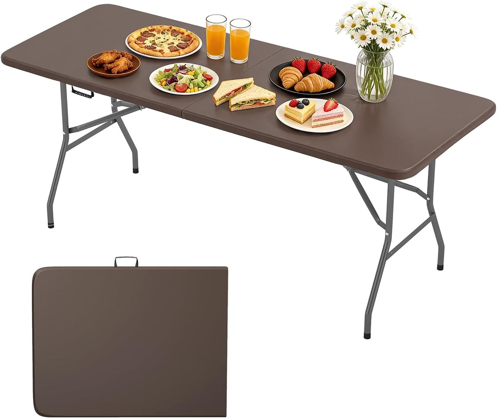 BestOffice | 6FT Folding Table | Brown | Portable Plastic Table