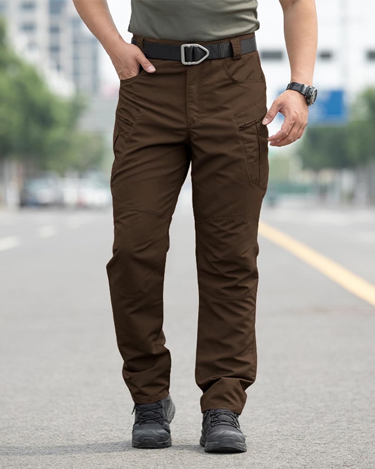 Men's Stretch Tactical Pants Waterproof Ripstop Fabric Cargo Pants Lightweight Casual Hiking Outdoor Work Pants (No Belt)