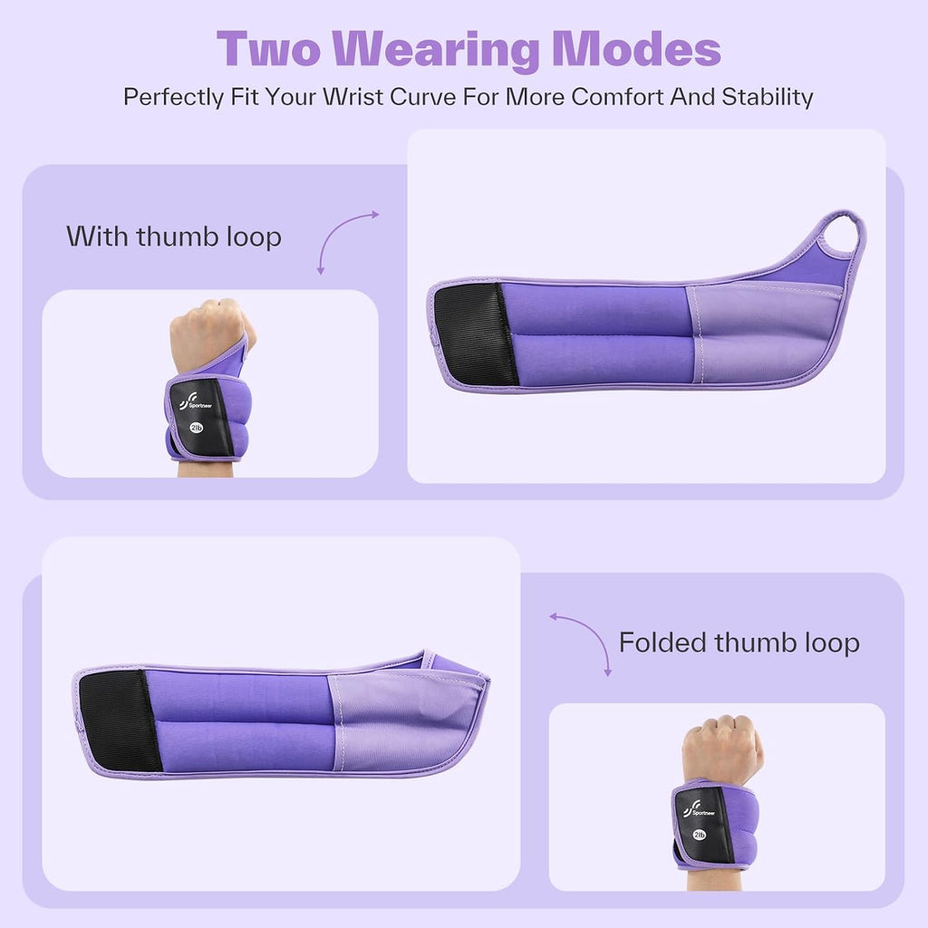 Sportneer Wrist Weights with Thumb Loops Lock for Men Women, 2 LBS /4 LBS Pair Arm Hand Weights for Running Walking Jogging Physical Therapy Gym Strength Training Cardio Exercise, Increase Wrist & Hand Resistance