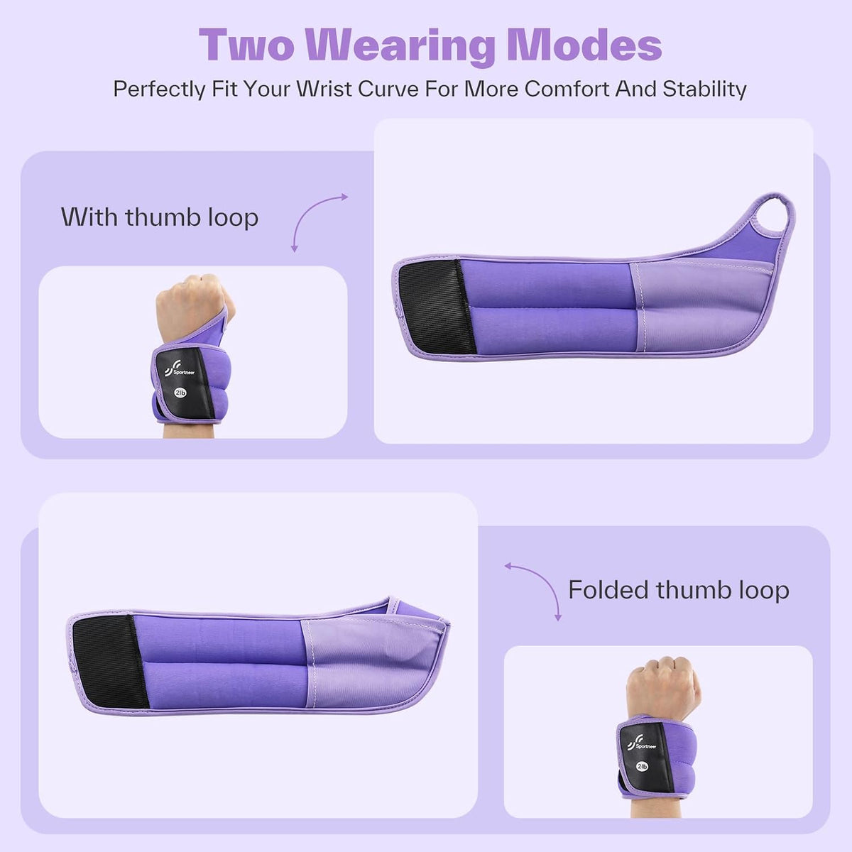 Sportneer Wrist Weights with Thumb Loops Lock for Men Women, 2 LBS /4 LBS Pair Arm Hand Weights for Running Walking Jogging Physical Therapy Gym Strength Training Cardio Exercise, Increase Wrist & Hand Resistance