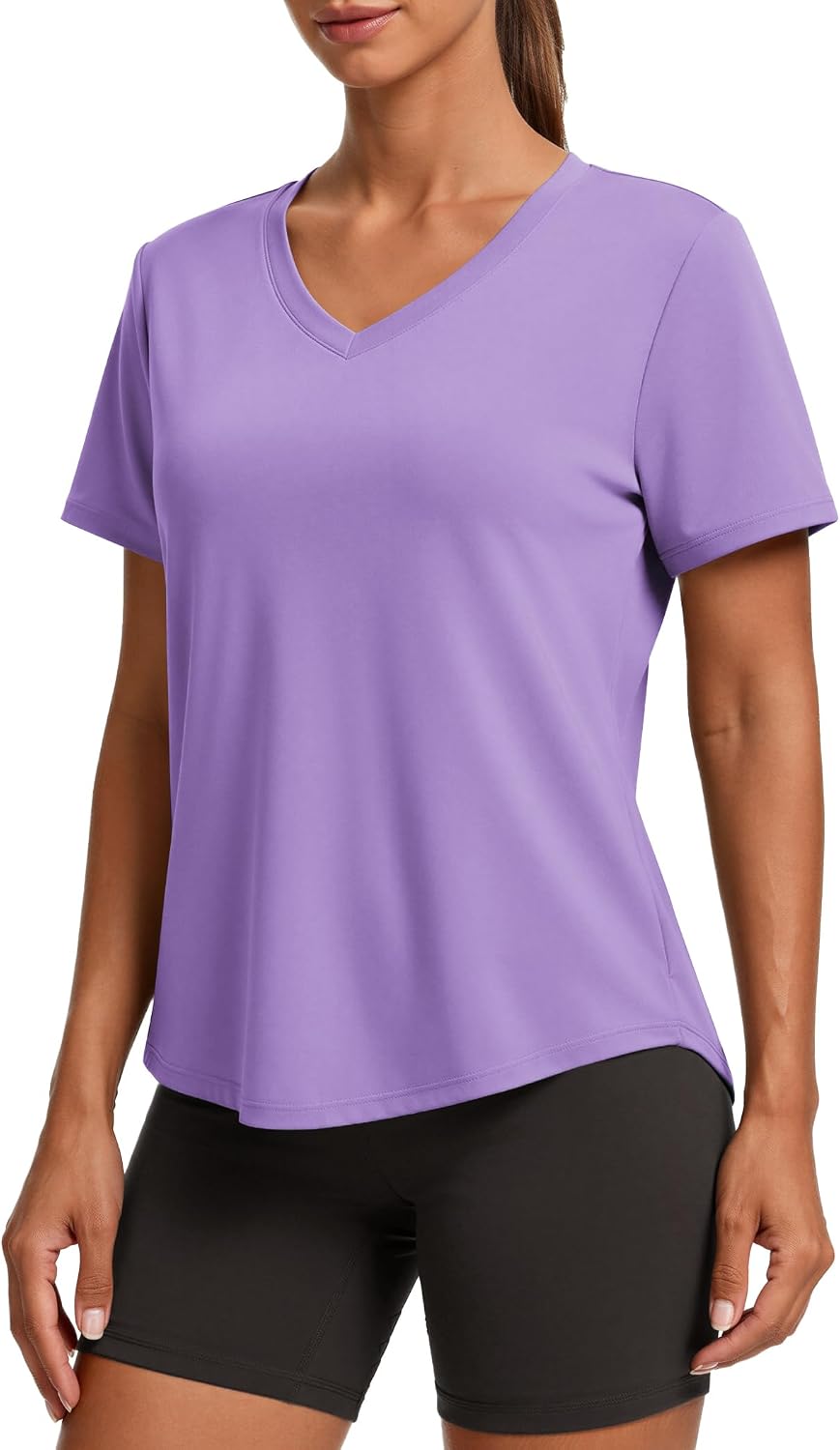 PINSPARK V Neck Workout Tops for Women Short Sleeve Quick Dry Shirts