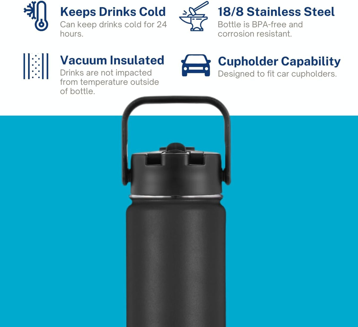 HydroBottle | Stainless Steel Filtered Water Bottle, 24 oz | BPA-Free, Removes Lead, Chlorine, Arsenic, VOCs | Filter Lasts 3 Months, Replaces 568 Plastic Bottles (Black)