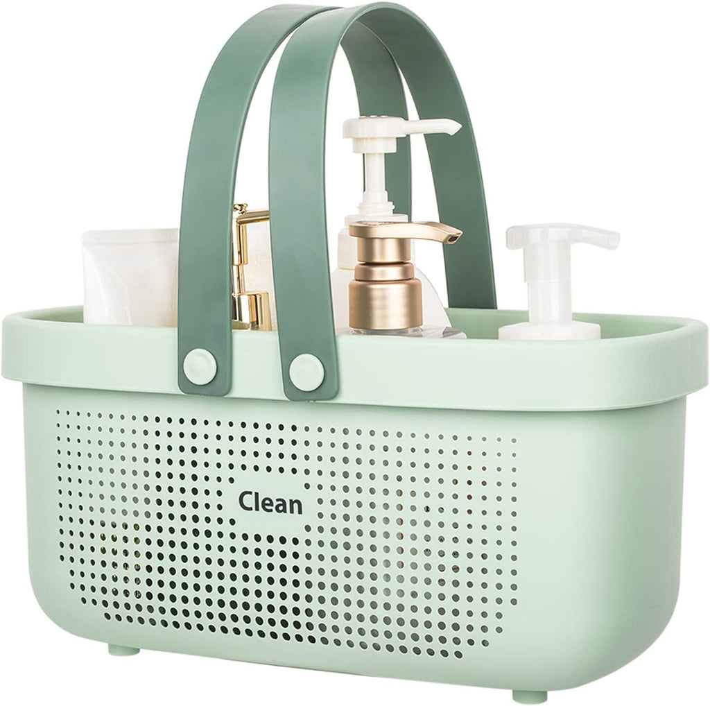 JiatuA Plastic Storage Basket with Handle Portable Shower Caddy Tote Organizer Basket Bin for Bathroom Kitchen Dorm Room Bedroom, Gray