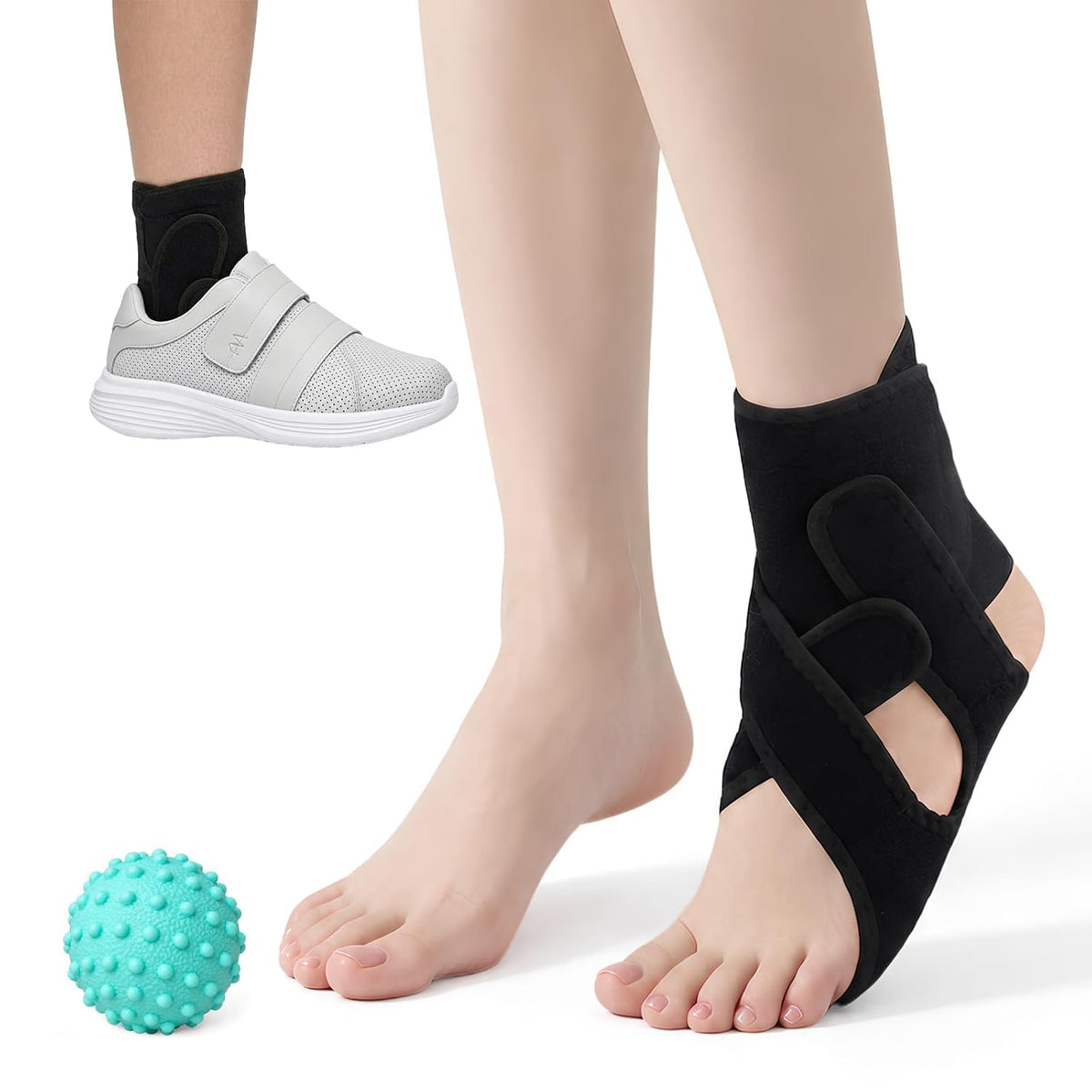 Foot Drop Brace Ankle Foot Orthosis AFO for Walking, Adjustable Ankle Support Brace for Foot Instability, Usable with Socks & Shoes, Includes Massage Ball