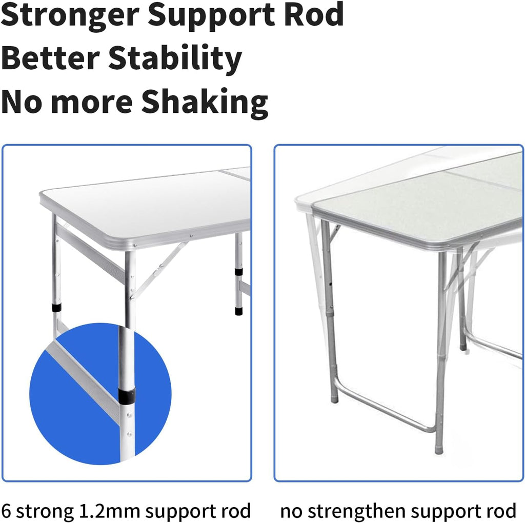 Moosinily Camping Table 6FT Folding Table Large 3 Adjustable Height Portable Picnic Table Camp Aluminum Outdoor Picnic BBQ White