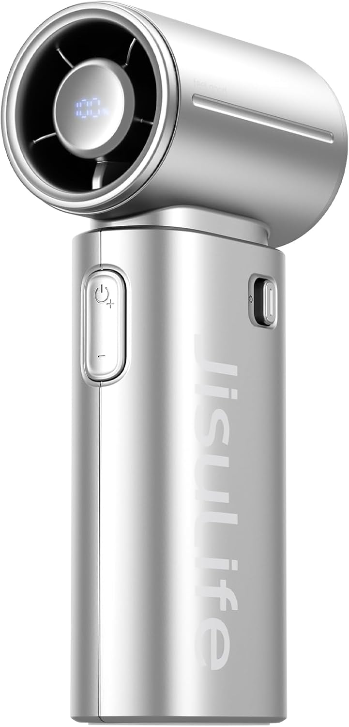 JISULIFE Handheld Fan Life9S - Sleek Chrome: Turbo Power, 22 Hours Cooling