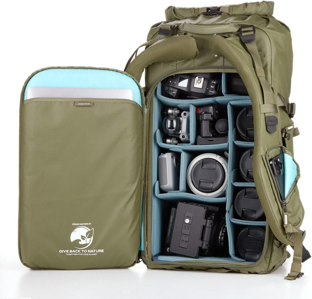 Shimoda Action X70 HD Backpack, Heavy-Duty Outdoor Photography & Video Expedition Pack for DV Core Units, Reinforced Load Support, Roll-Top Expandable Access, Tripod Pockets, Army Green