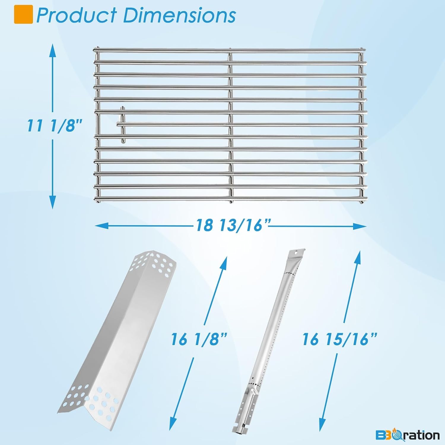 Replacement Kit for Kitchen Aid 720-0893 720-0893A 720-0893D 720-0893G, 7MM Stainless Steel Cooking Grates, Burners and Heat Plates for Kitchenaid Grill Replacement Parts 5-Burner Gas Grill