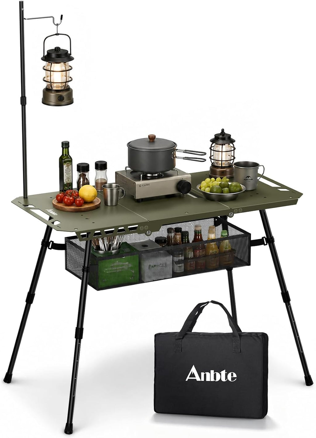Anbte Tactical Folding Camping Table, 14-23.2 in Adjustable Legs, Aluminum