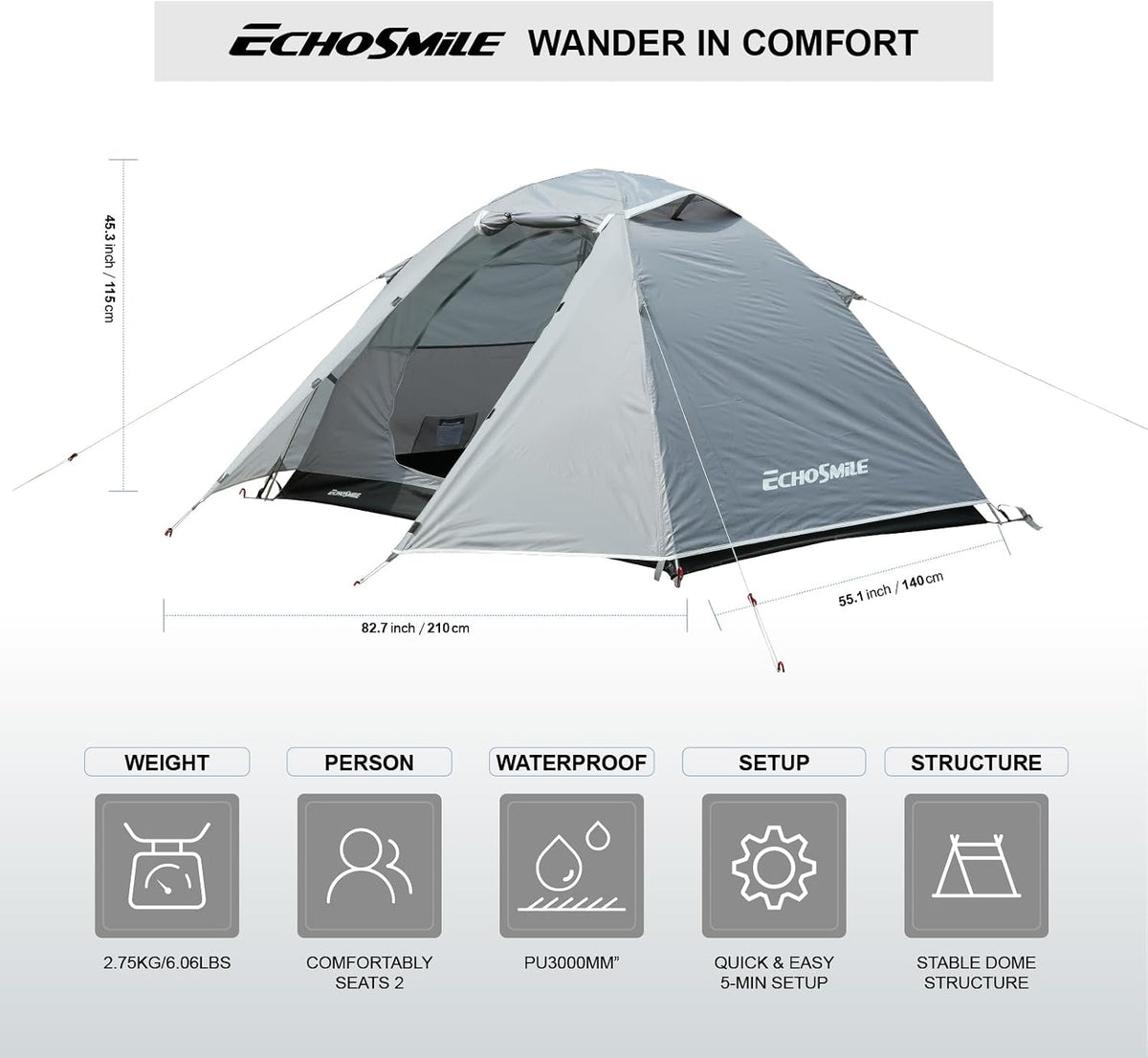 EchoSmile Lightweight Backpacking 2 Person Tent Waterproof Camping Tent