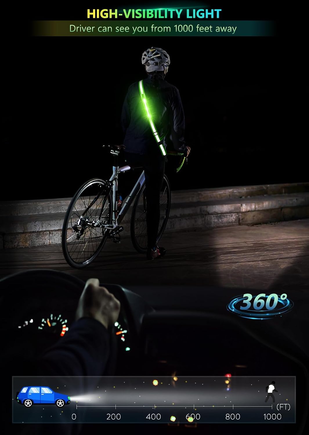 Fokia Kunbio LED Reflective Belt Sash for Walking at Night,Running Safety Gear LED Light Up Running Belt for Runners Walkers