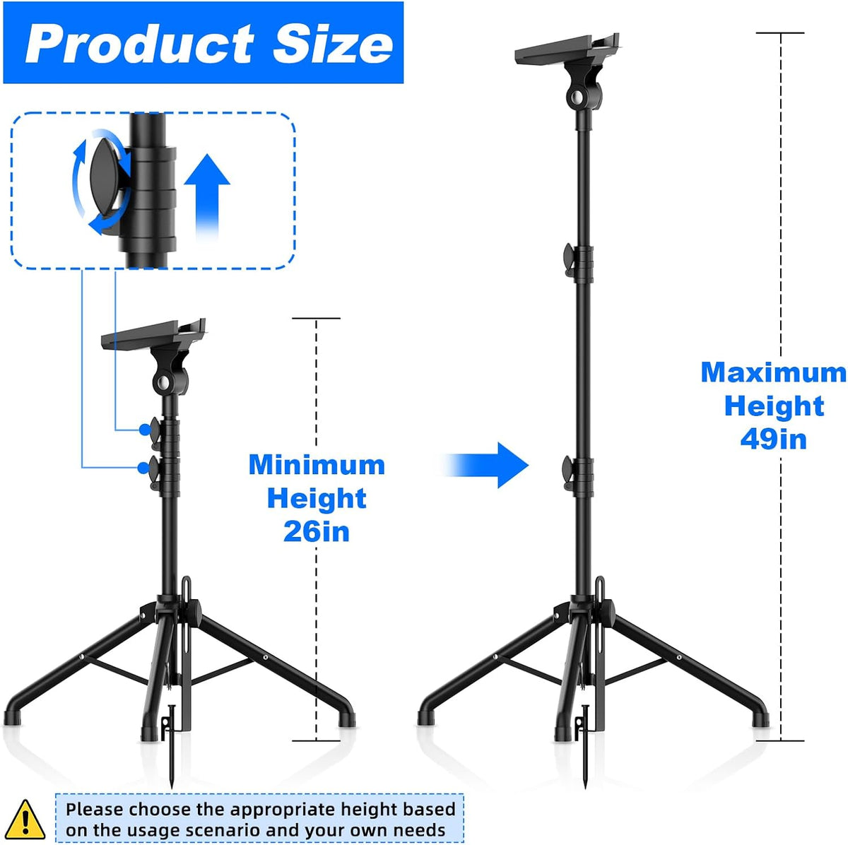 Starlink Mini Tripod Mount with Adapter, 270° Tilt Angle Adjustable Starlink Mini Kit, Height Adjustable Starlink Mount, Ground Nail Design, for Outdoor Camping, Travel, Rv (Balck)