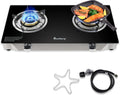 2 Burner Propane Gas Stove with Auto Ignition, 29000 BTU High-Efficiency Heavy-Duty Tempered Glass Cooktop, CSA Regulator & Hose Included, for Outdoor Camping Emergency