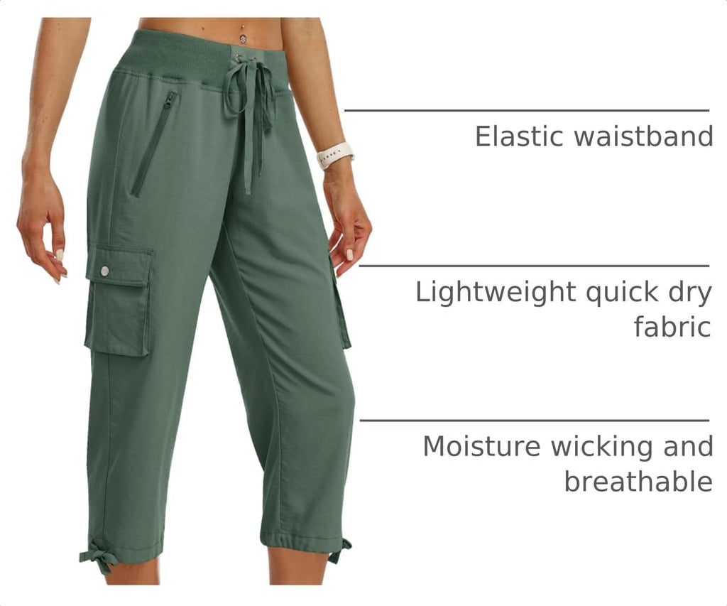 MoFiz Women's Cargo Capris Pants Loose Fit Casual Hiking Pants Lightweight Quick Dry Travel Summer Pants for Women