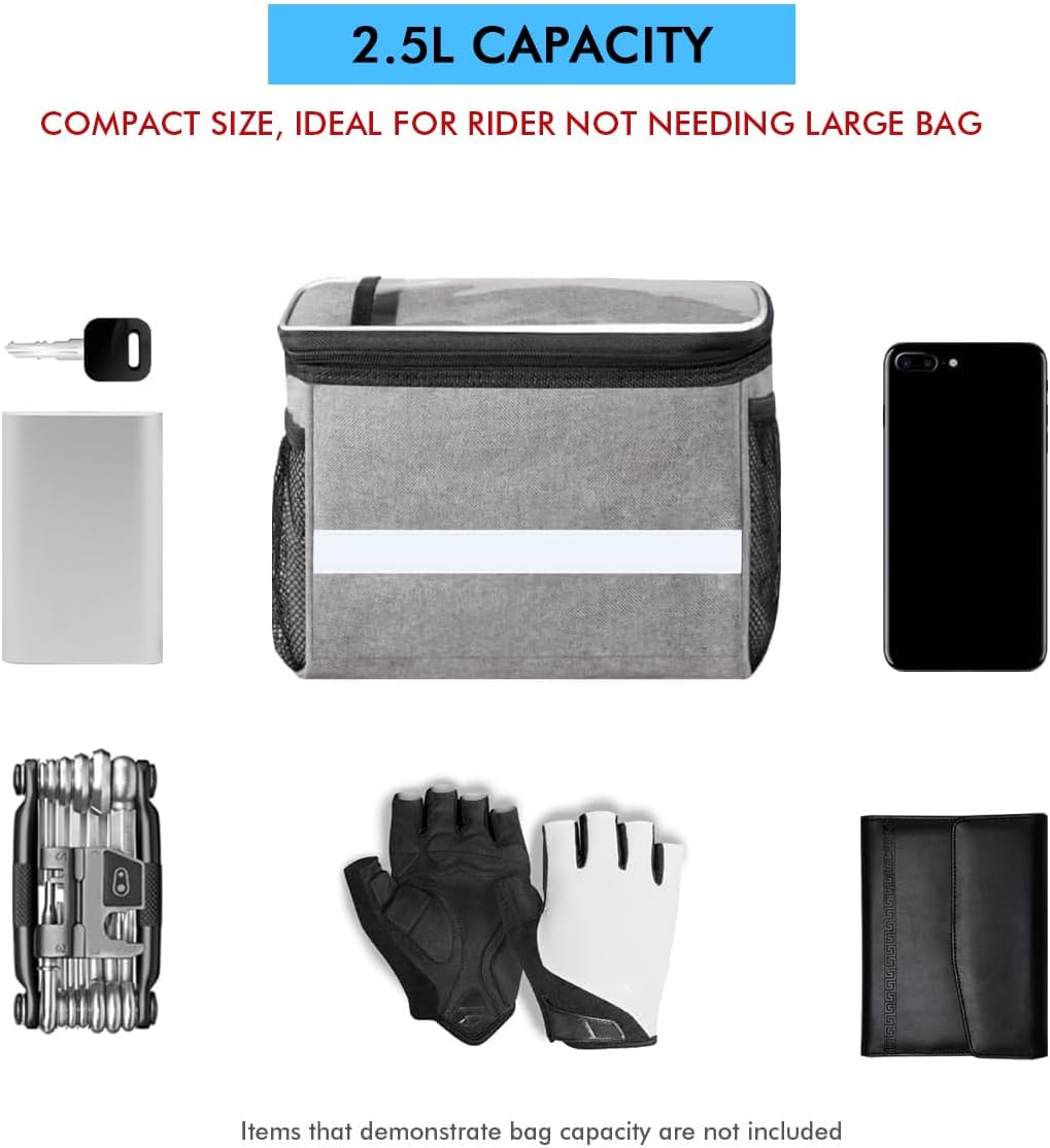 Bike Handlebar Bag, Front Bicycle Basket Cooler Pouch with Phone Holder