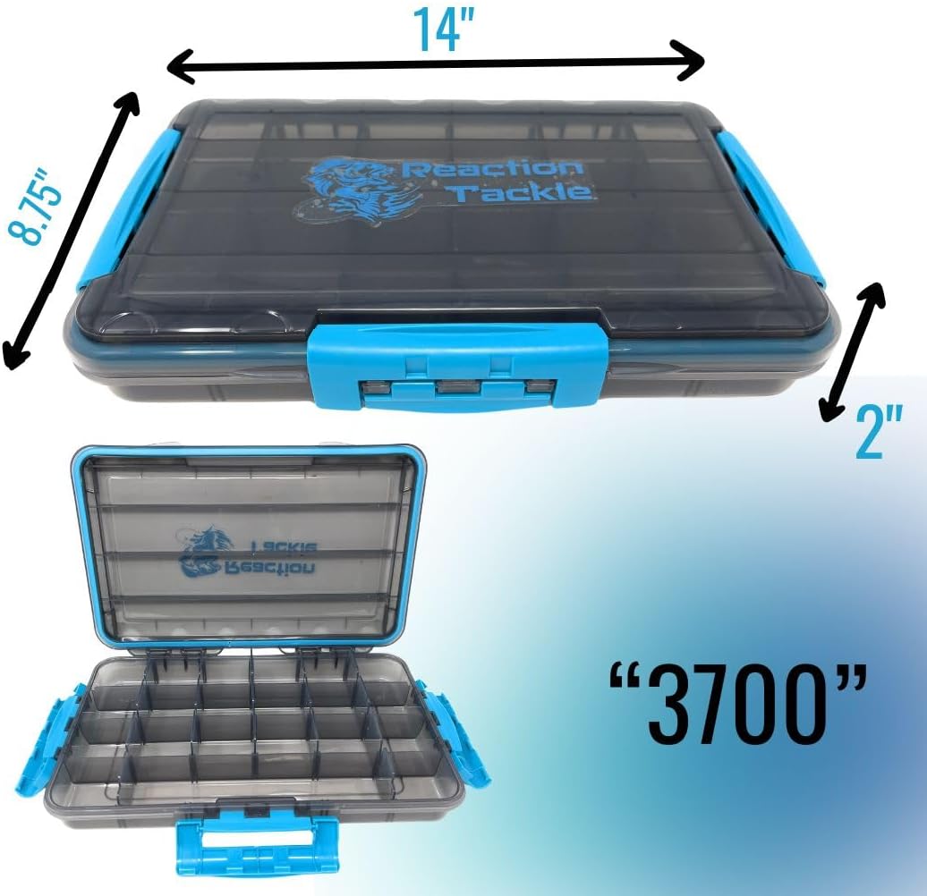 Reaction Tackle Premium Tackle Trays, Water Resistant Fishing Tackle Box Organizers with Triple Clip Closure, Removable Dividers and Clear View Design - 3700 (2-Pack)