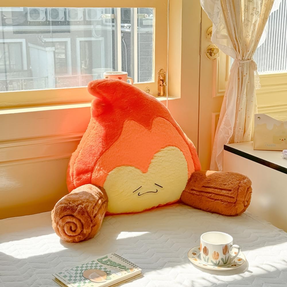 Funny Campfire Reading Pillow Fake Fire Back Rest Pillow Cartoon Bonfire Plush Pillow for Outdoor Camping Room Decor