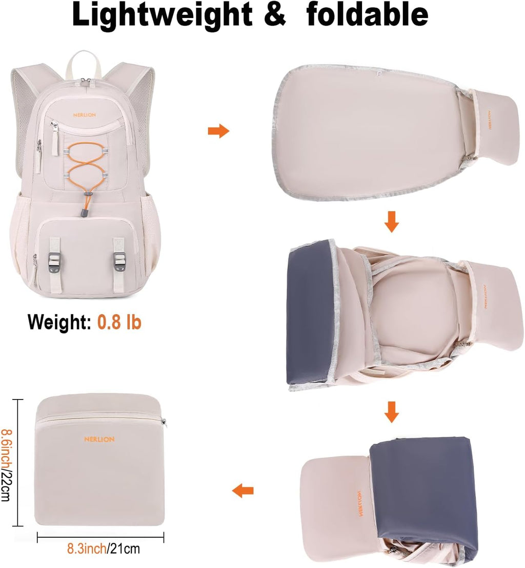 Nerlion 35L Hiking Backpack Travel Backpack for Men Women Camping Waterproof Outdoor Hiking Daypack Lightweight Backpack Beige Orange
