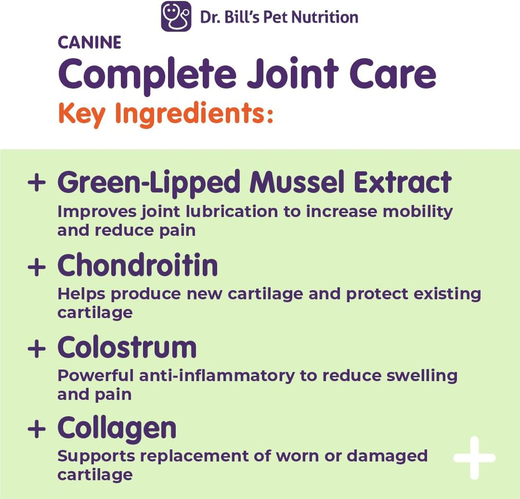 Dr. Bill’s Canine Complete Joint Care – Advanced Hip & Joint Supplement for Dogs – Supports Mobility, Cartilage & Muscle with HMB, Multi-Collagen, Green Lipped Mussel & Turmeric