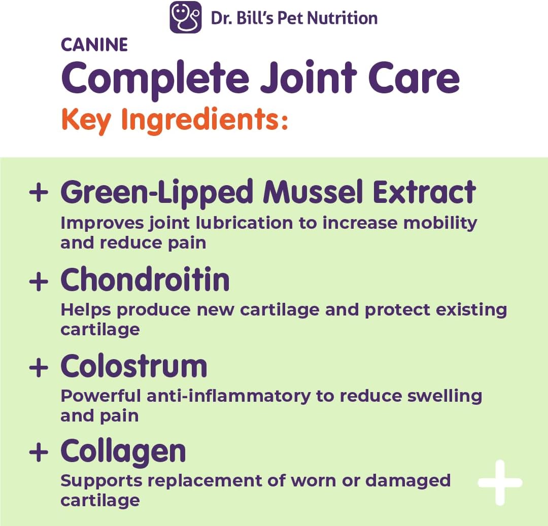 Dr. Bill’s Canine Complete Joint Care – Advanced Hip & Joint Supplement for Dogs – Supports Mobility, Cartilage & Muscle with HMB, Multi-Collagen, Green Lipped Mussel & Turmeric