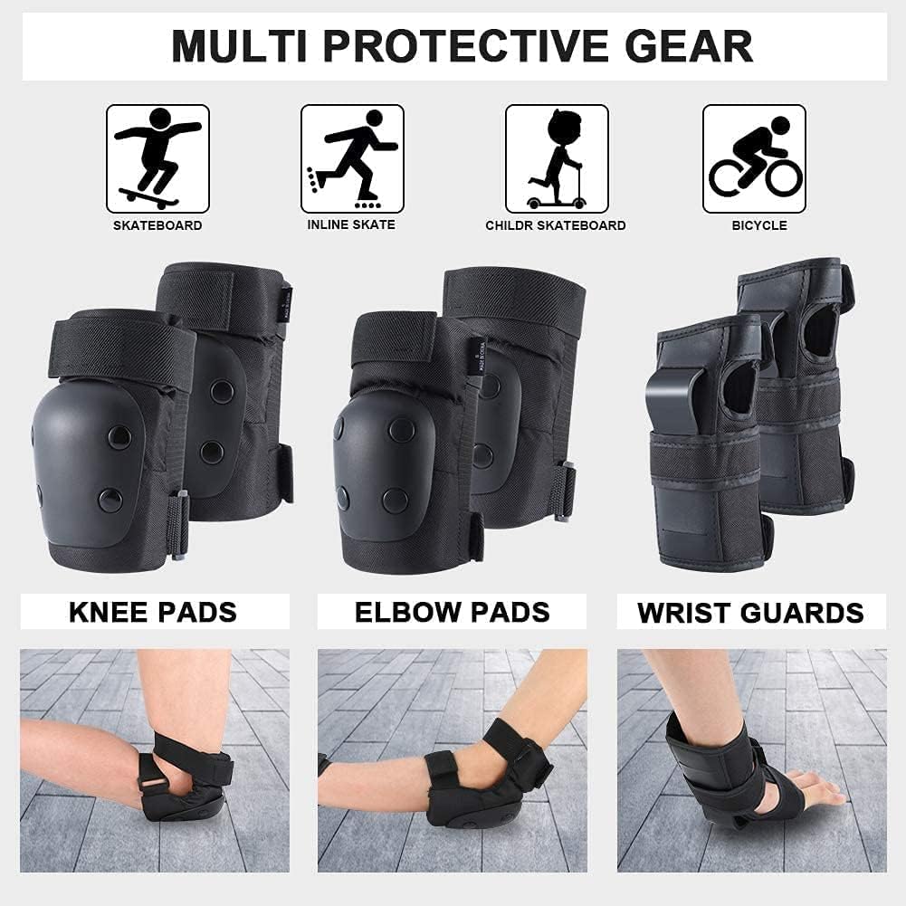 Adult Knee Pads Elbow Pads Wrist Guards for Adult Kids 6 in 1 Protective Gear Set for Skateboarding Biking Roller Skating Cycling Outdoor Sports