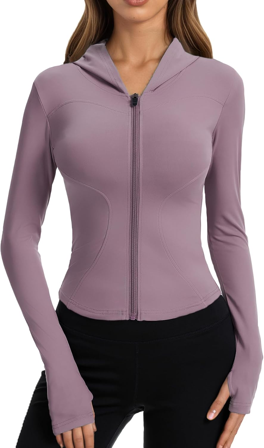 Women Bbl Jackets with Hood Compression Workout Tops Lined or Unlined Lightweight Yoga Gym Jacket with Thumb Hole