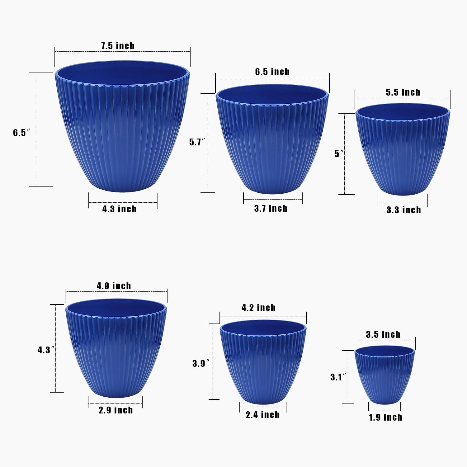 RooTrimmer Multi Size Plant Pots with Saucers & Drain Holes Blue
