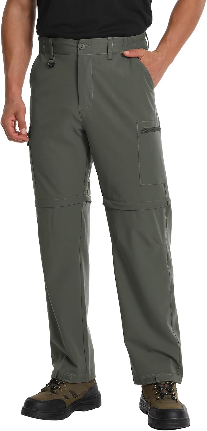 Mens Hiking Pants Convertible Quick Dry Zip Off Tactical Cargo Pants Water Resistant Lightweight Outdoor Pants with 6 Pockets
