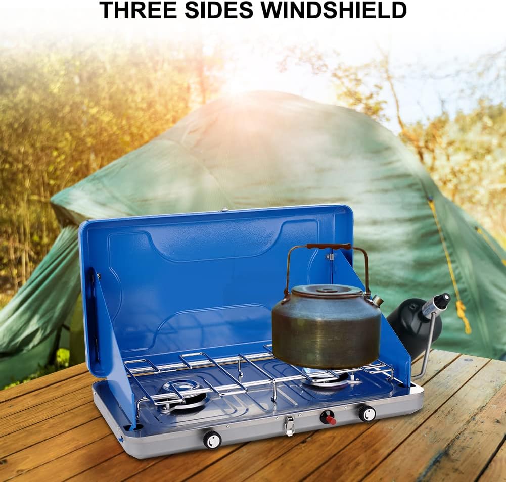 Camplux Propane Camping Stove 20,000 BTU, Camping Stoves 2 Burners with CSA Certification