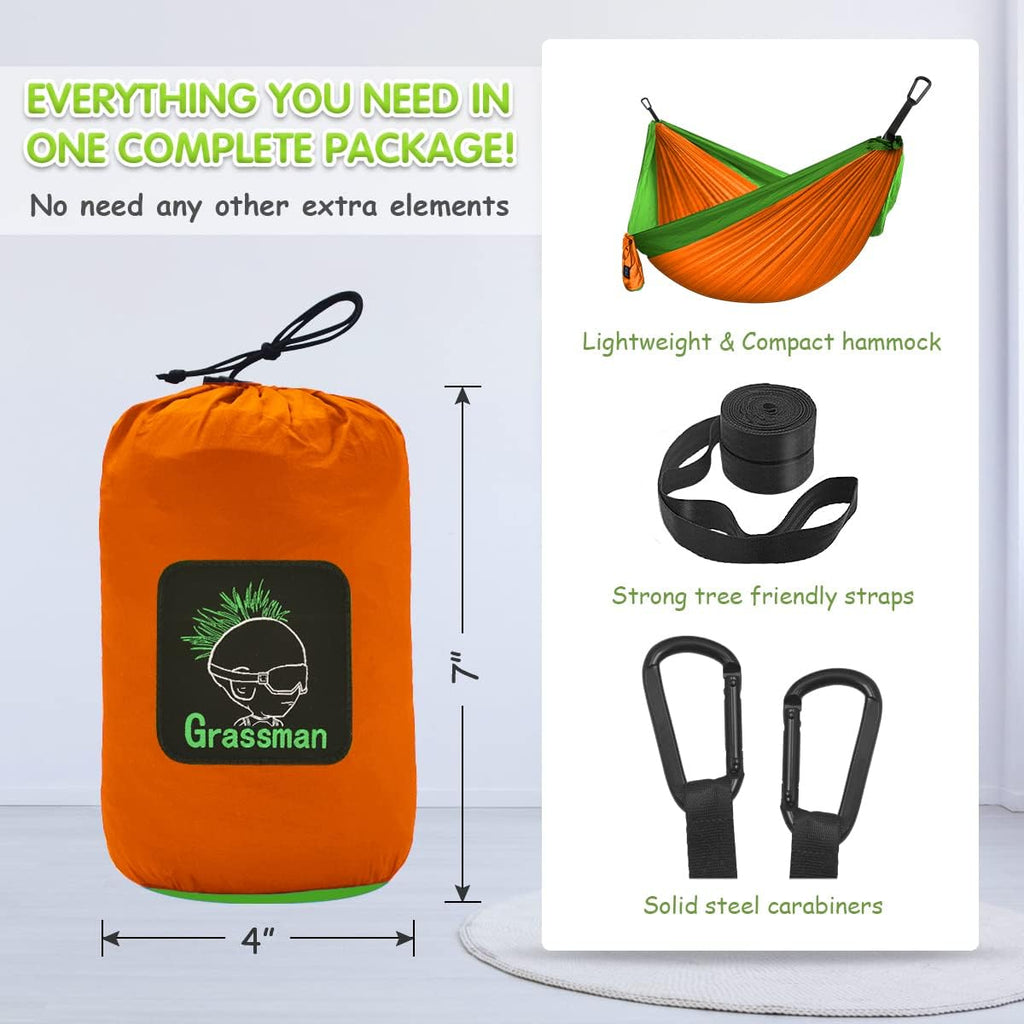 Grassman Kids Small Hammock for Camping Portable Hammock for Child Girls Boys Ultralight Backpack Mini Hammocks with Straps Orange