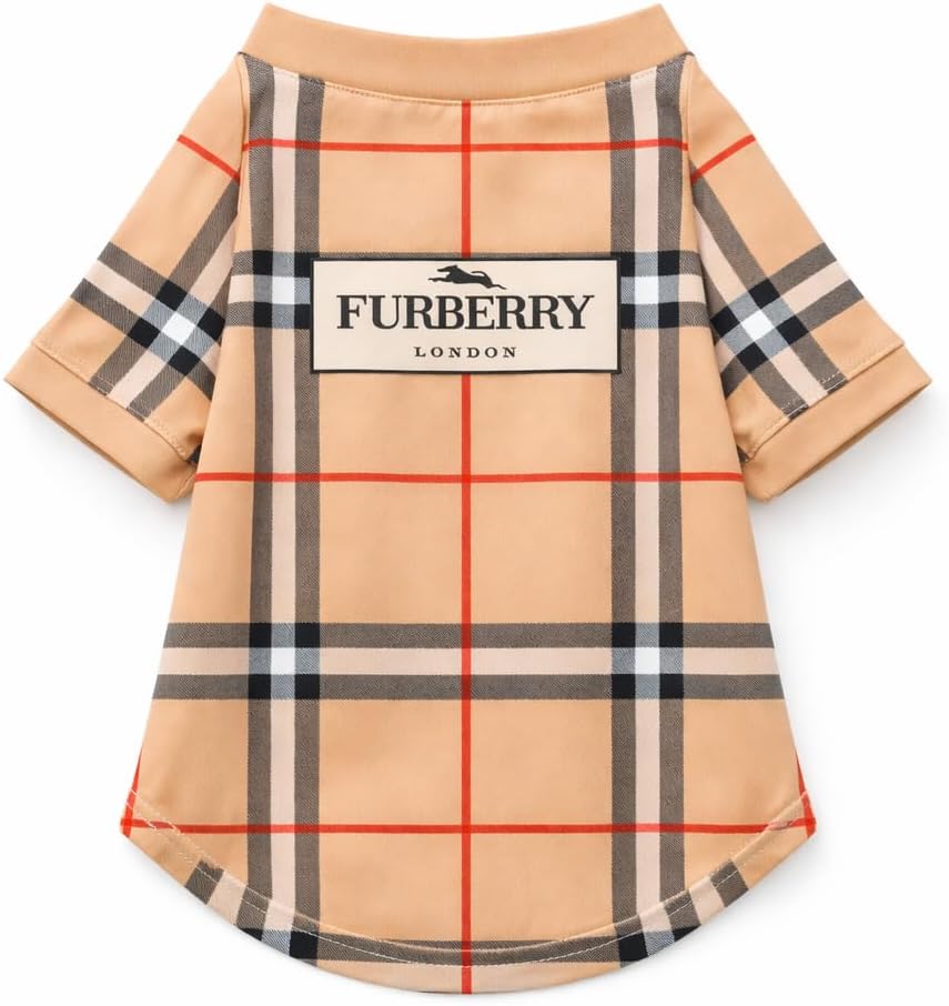 Luxury Designer Dog T Shirt – Trendy Puppy Clothes for Small Dogs, Fashion Pet Tee for French Bulldogs & Chihuahuas, Everything Chic Dog Apparel (FurberryTee, Small)